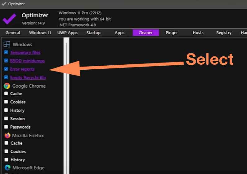 Cleaner section of Optimizer - step 1