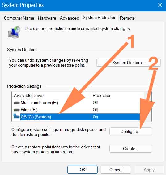 Configure restore settings