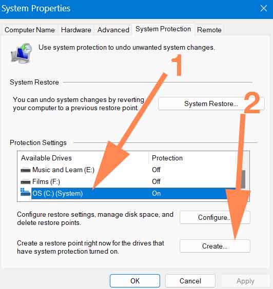 Create Restore point