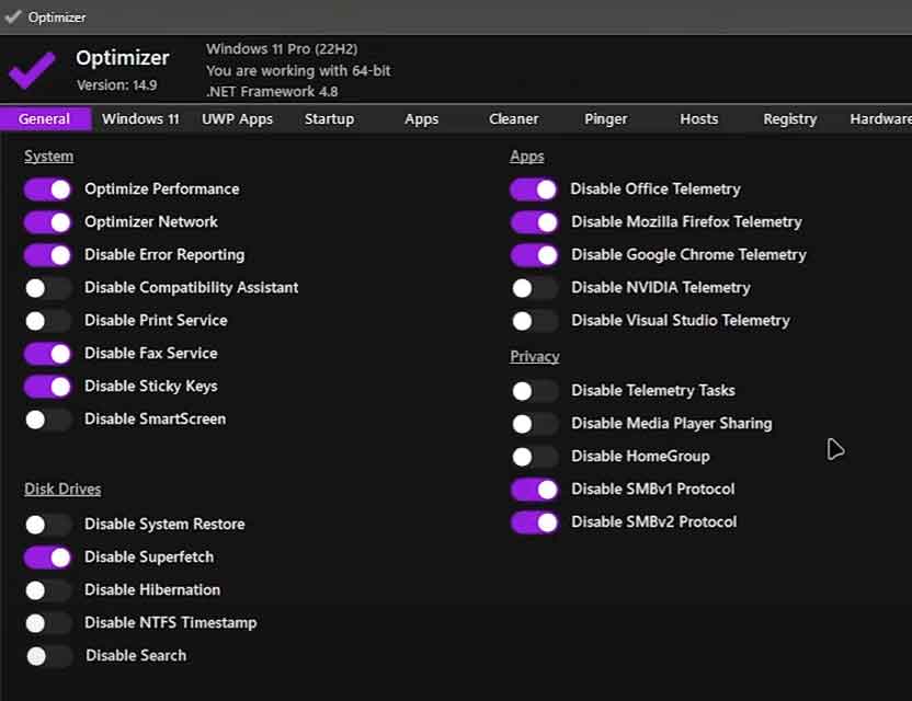 General Settings for optimizer