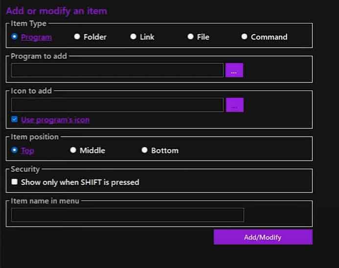 Integrator - add or modify right click menu item