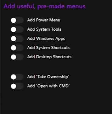Integrator - add useful premade menu items