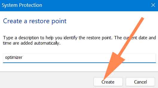 name your restore point