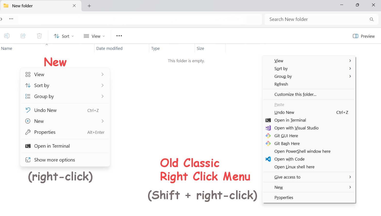 Classic right click menu shortcut