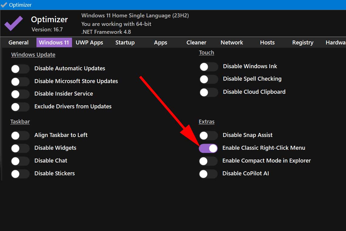 Enable classic right click menu