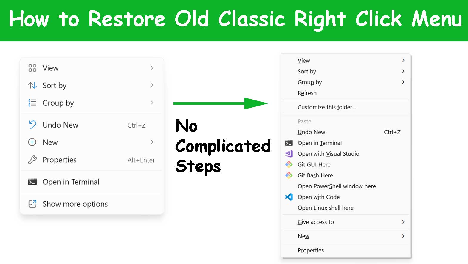 Restore old classic right click menu on Windows 11